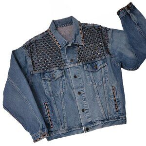 Vintage Studded Unisex Blue Denim Jacket